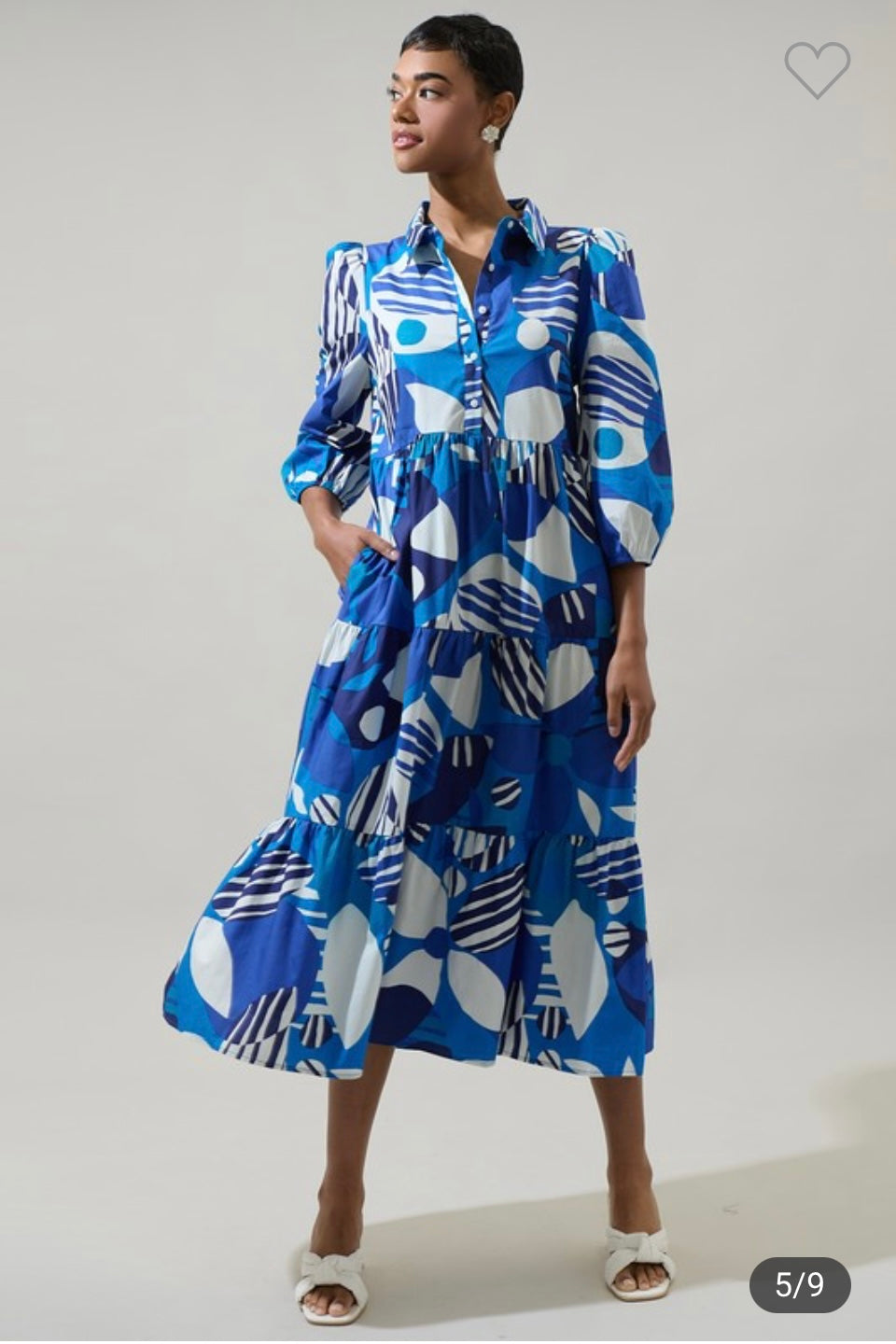 Blue and White Midi Dress